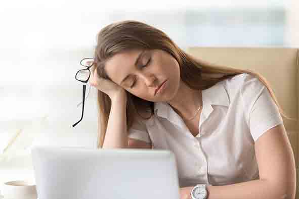 Bored,Sleepy,Businesswoman,Sitting,Half,Asleep,At,Workplace,,Lazy,Woman