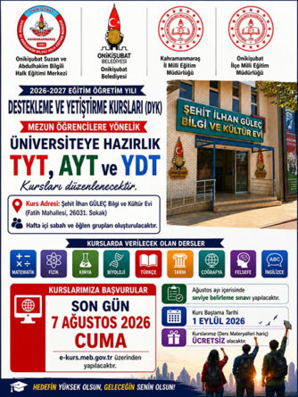 Onikişubat Belediyesi’nin Üniversite Hazırlık Kursu başvurularında son gün 7 Ağustos